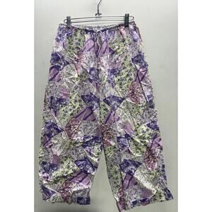 Vintage Sylvia Cotton Floral Stretchy Pants - Size L - Made in Bolivia